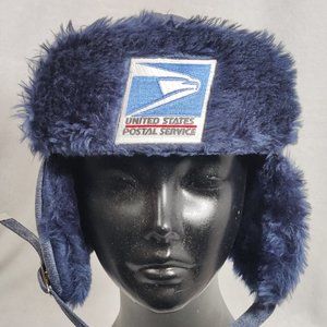usps mail carrier winter trapper hat post office blue w/flaps size large fur cap